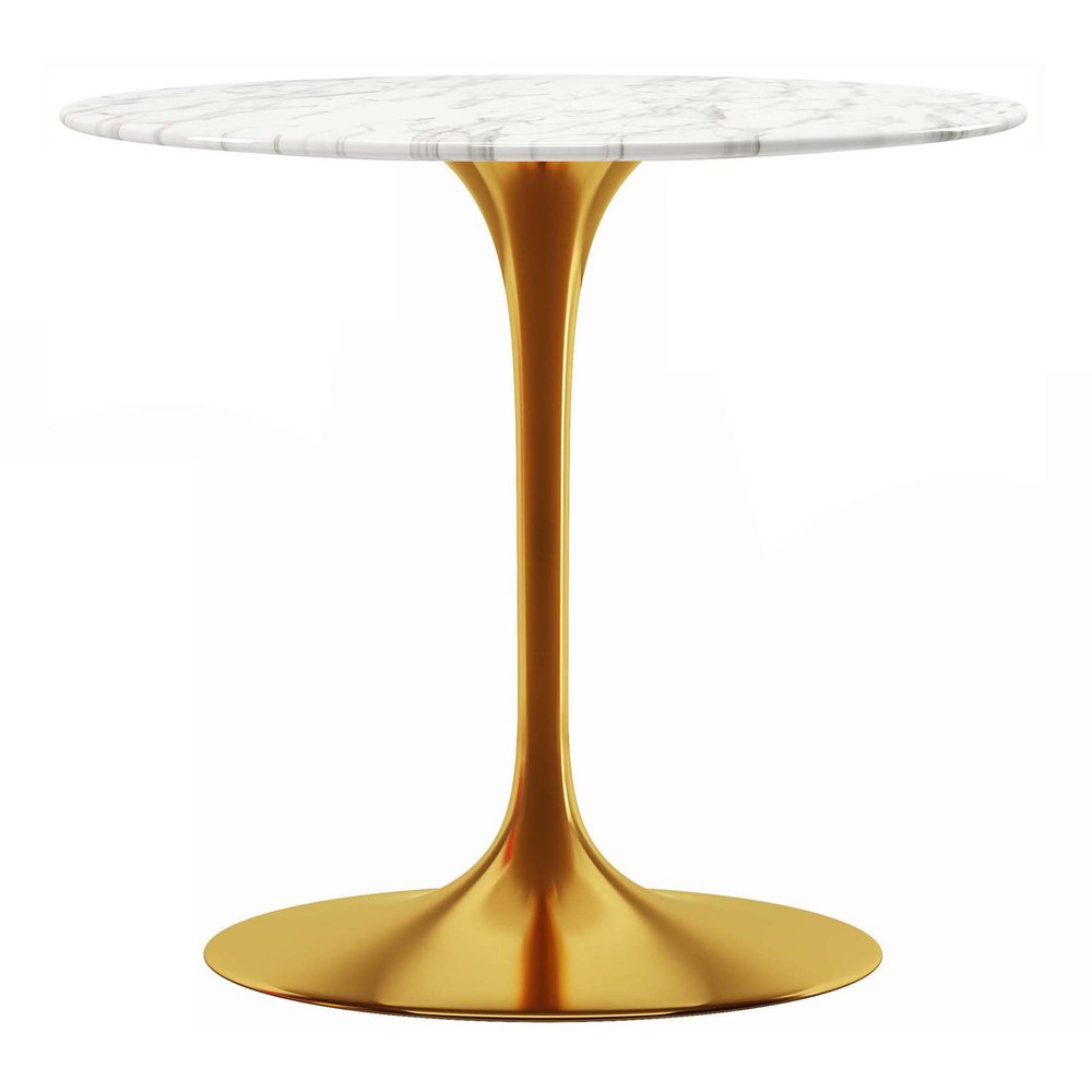White and Gold Marble and Metal Dining Table - 32-inch