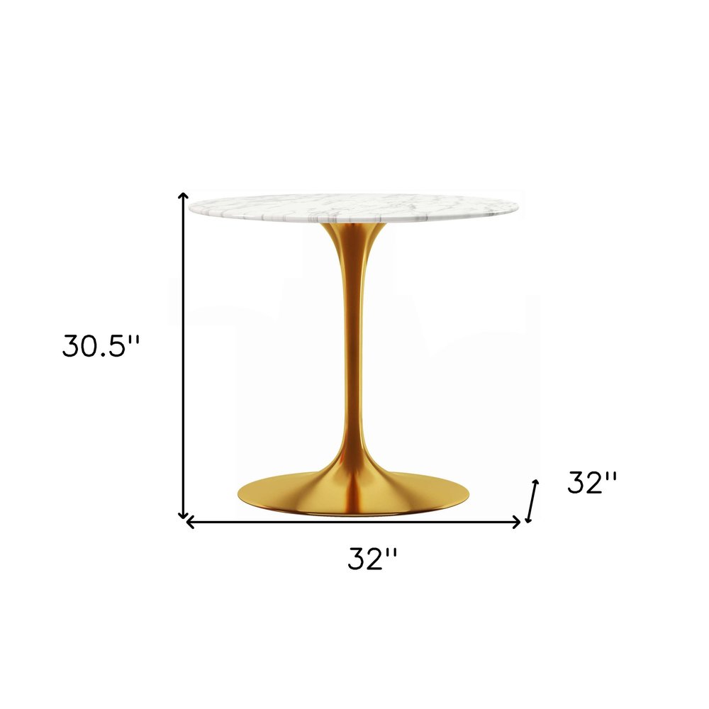 White and Gold Marble and Metal Dining Table - 32-inch