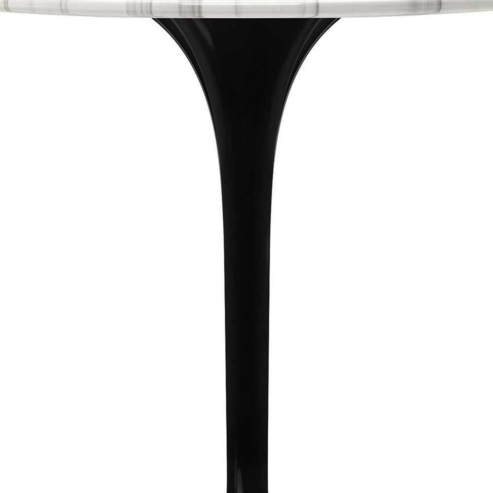White and Black Marble and Metal Dining Table - 32-inch