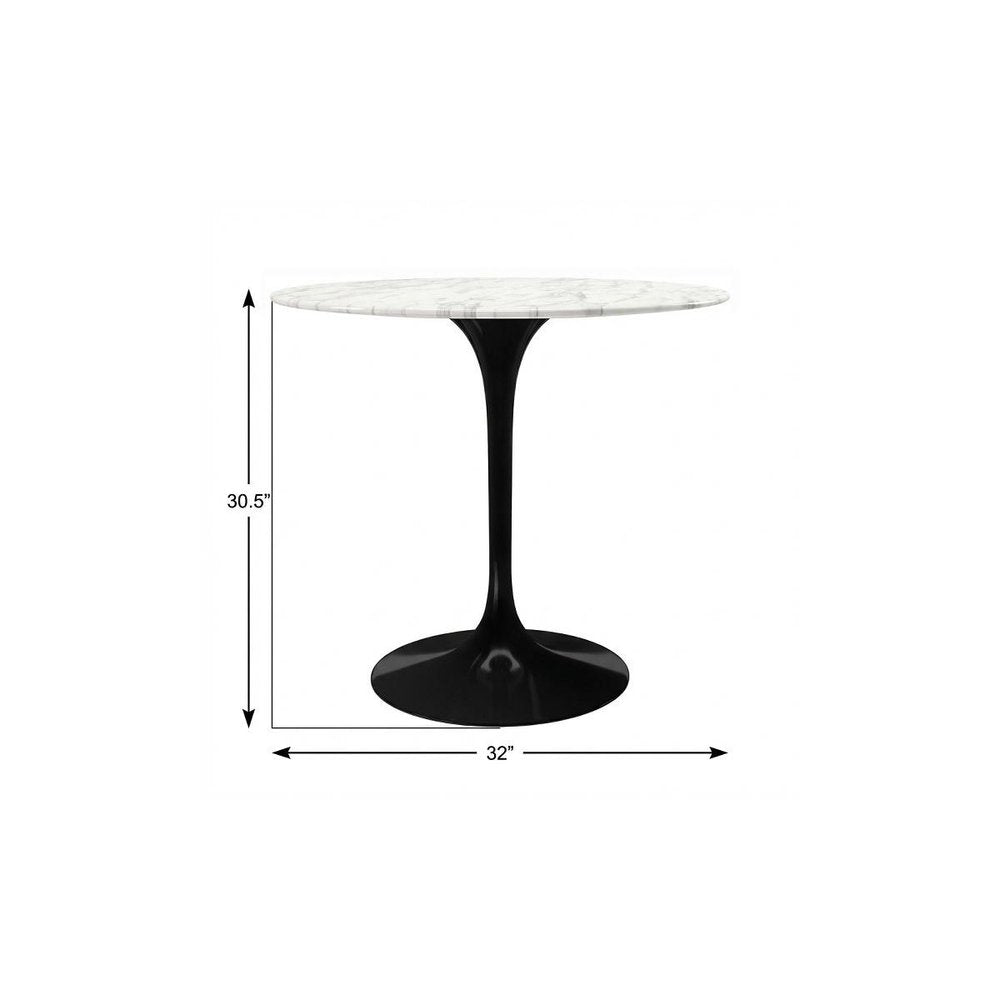 White and Black Marble and Metal Dining Table - 32-inch