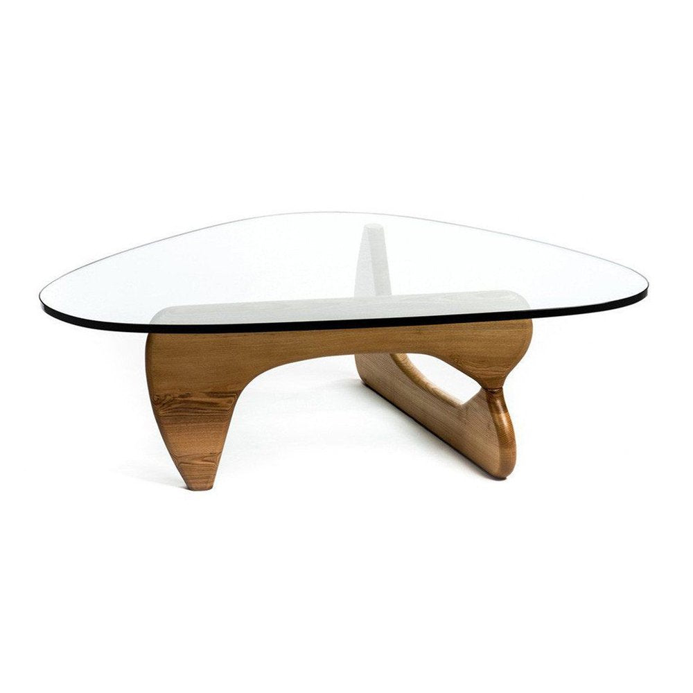 Clear and Brown Glass and Solid Wood Triangle Coffee Table - 50-inch