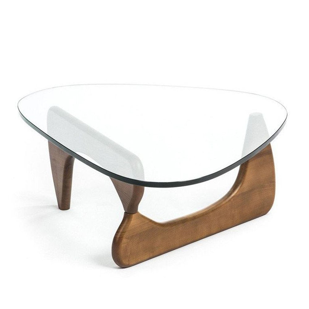 Clear and Brown Glass and Solid Wood Triangle Coffee Table - 50-inch