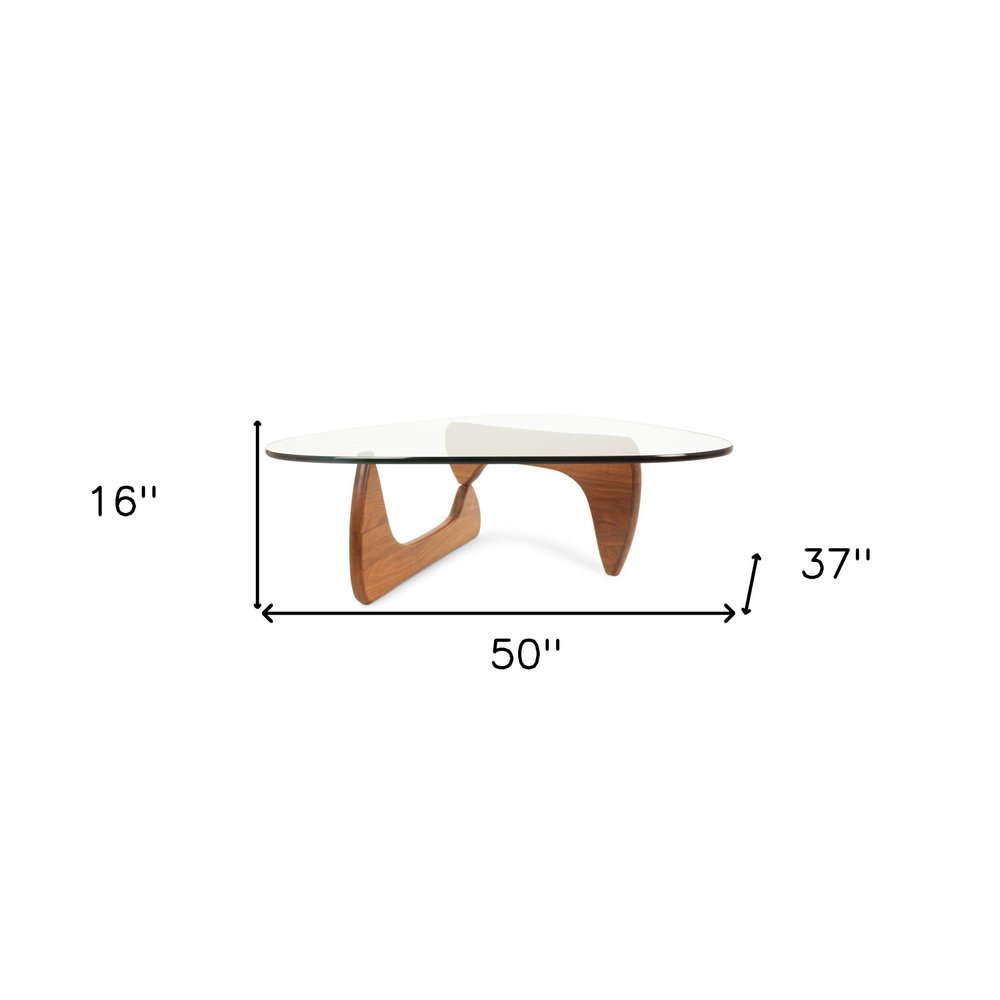 Clear and Brown Glass and Solid Wood Triangle Coffee Table - 50-inch