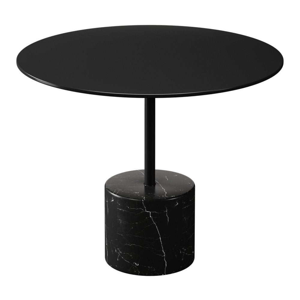 Black Steel and Stone Round Coffee Table - 17-inch