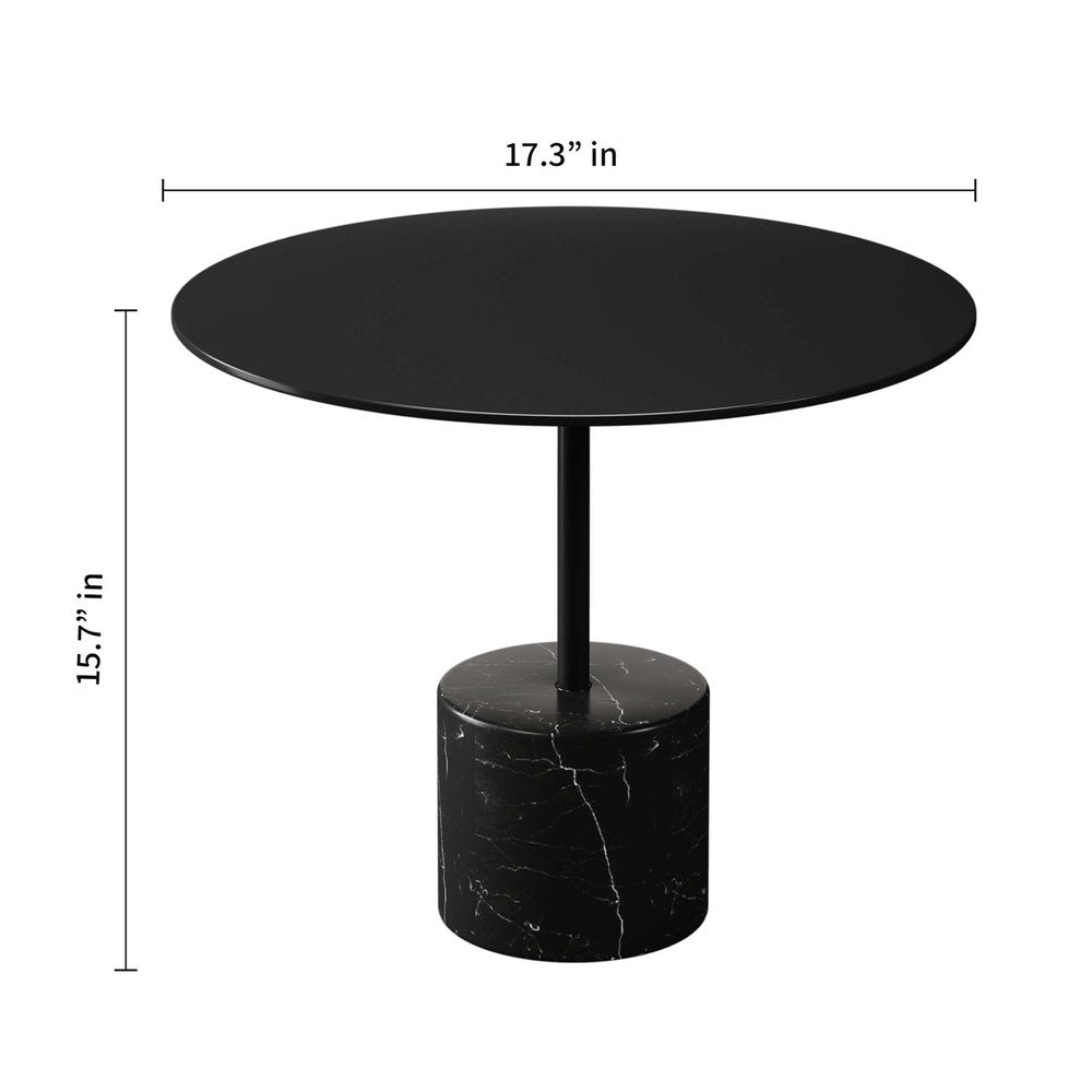 Black Steel and Stone Round Coffee Table - 17-inch