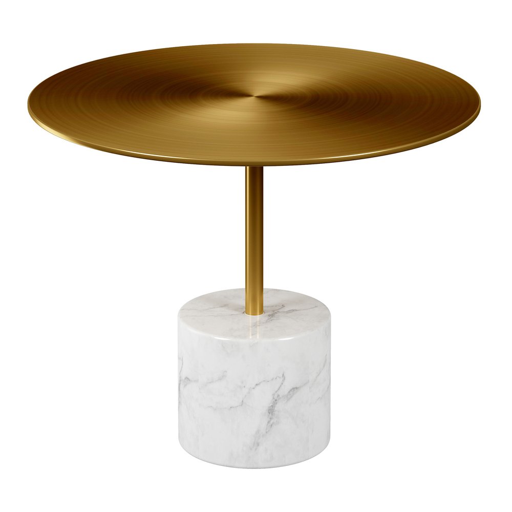 Gold and White Steel and Stone Round Coffee Table - 17-inch