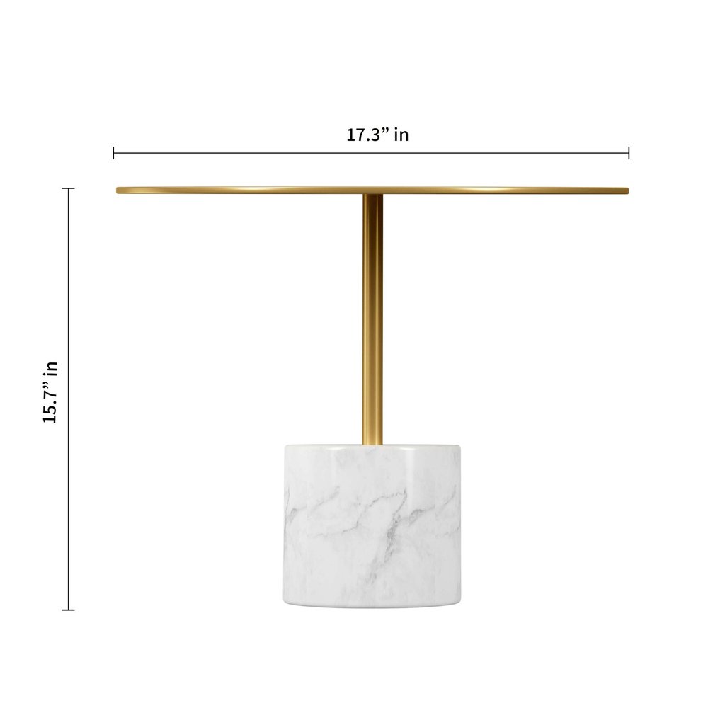 Gold and White Steel and Stone Round Coffee Table - 17-inch