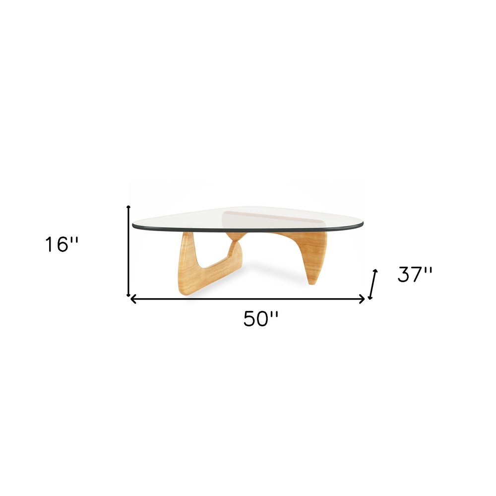 Clear and Natural Glass and Solid Wood Triangle Coffee Table - 50-inch