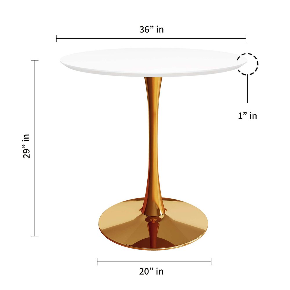 White and Gold Metal Dining Table - 36-inch