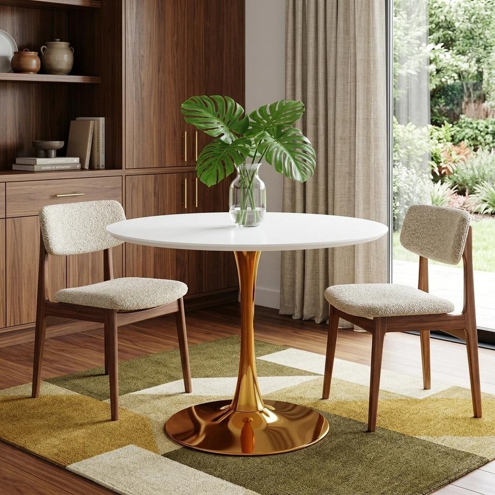 White and Gold Metal Dining Table - 36-inch
