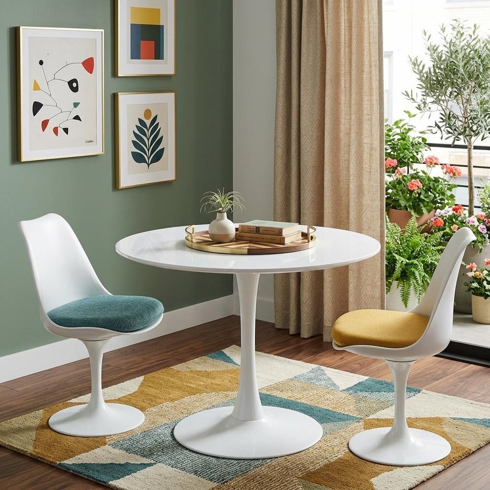 White Metal Dining Table - 36-inch