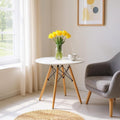 White and Natural Rounded Fiberglass and Solid Wood Dining Table - 30-inch