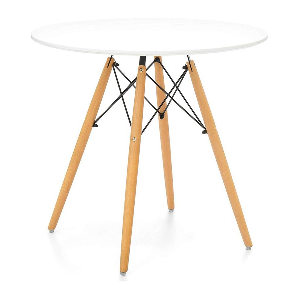 White and Natural Rounded Fiberglass and Solid Wood Dining Table - 30-inch