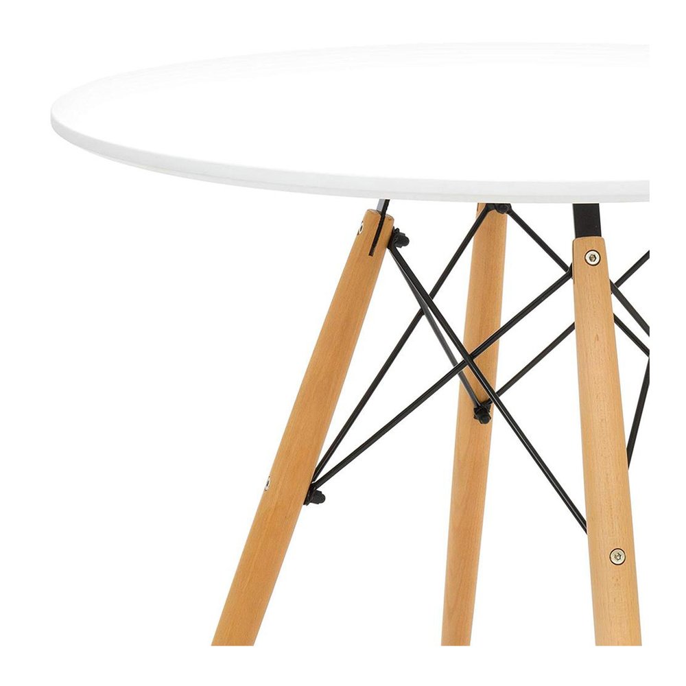 White and Natural Rounded Fiberglass and Solid Wood Dining Table - 30-inch