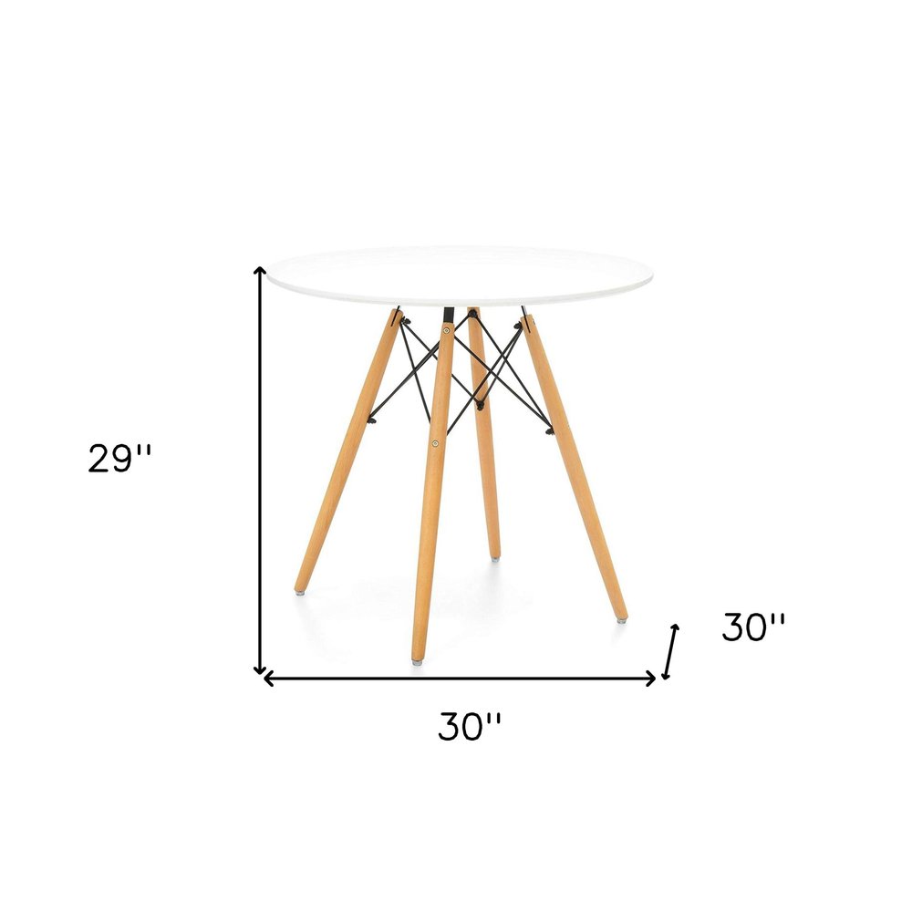 White and Natural Rounded Fiberglass and Solid Wood Dining Table - 30-inch