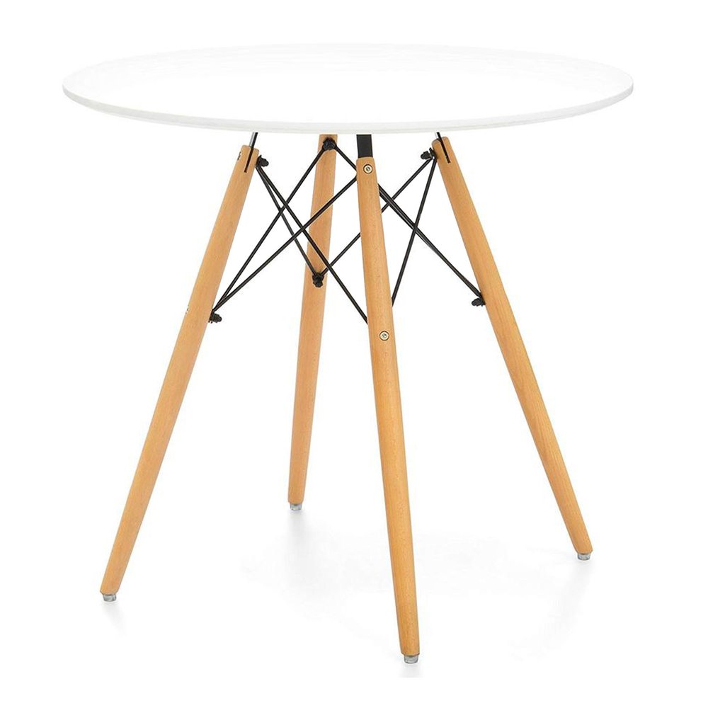 White and Natural Rounded Fiberglass and Solid Wood Dining Table - 30-inch