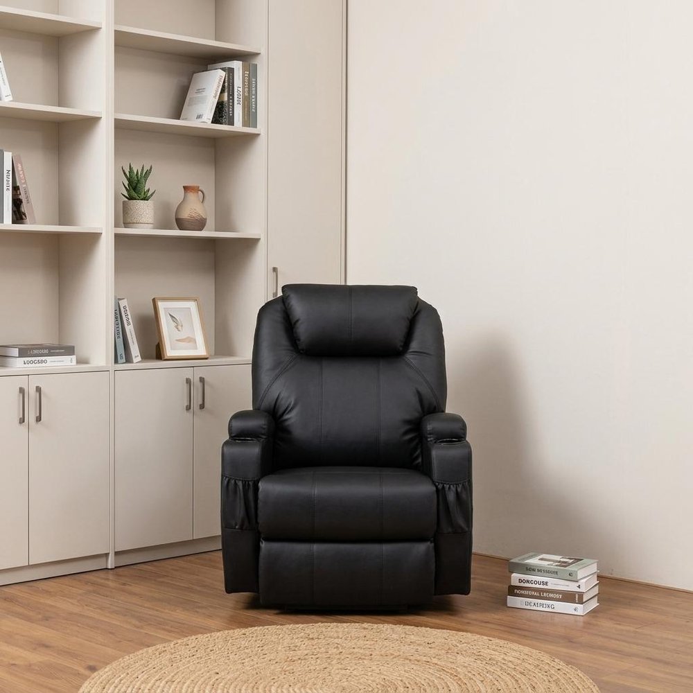 Black Power Heated Massage Lift Assist Recliner - 33-inch