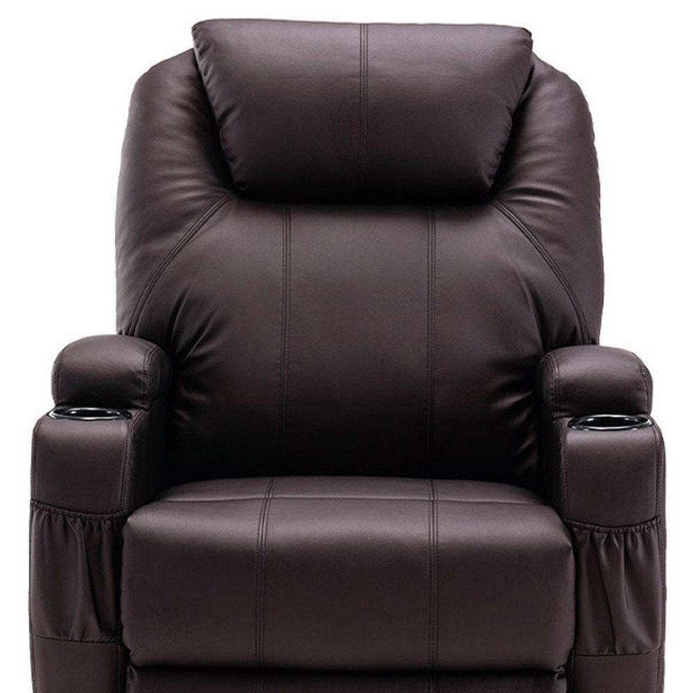 Brown Faux Leather Power Heated Massage Lift Assist Recliner - 33-inch