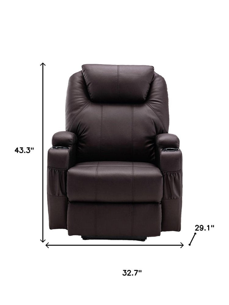 Brown Faux Leather Power Heated Massage Lift Assist Recliner - 33-inch