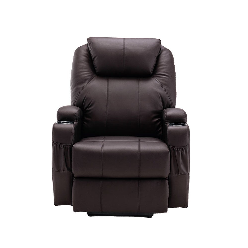 Brown Faux Leather Power Heated Massage Lift Assist Recliner - 33-inch