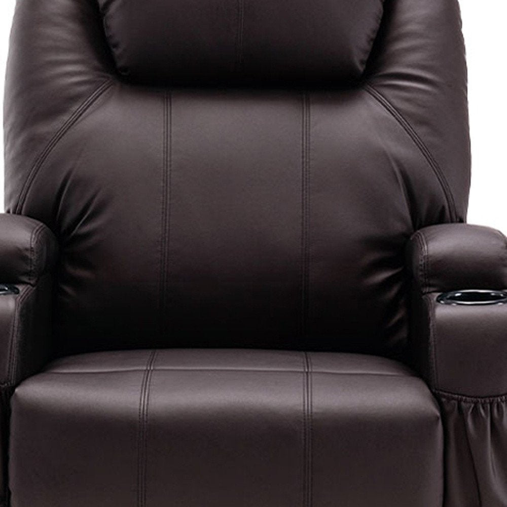 Brown Faux Leather Power Heated Massage Lift Assist Recliner - 33-inch