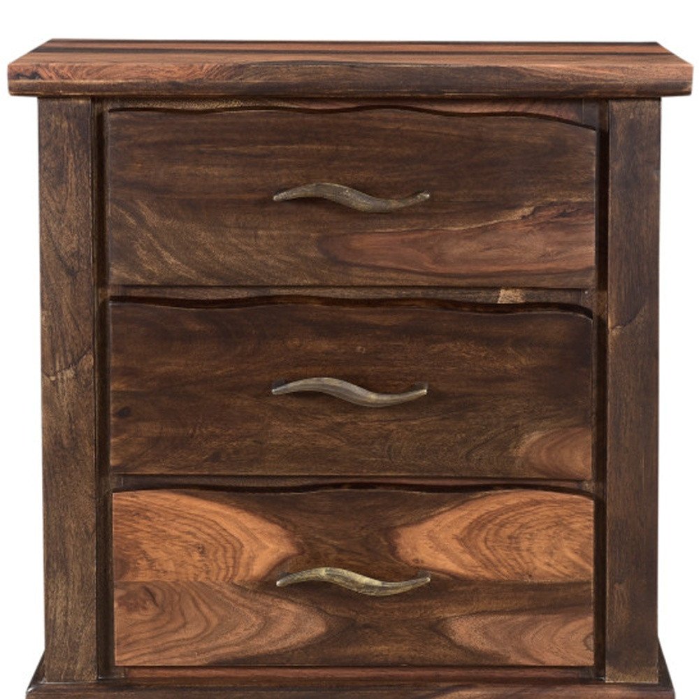 Dark Brown Solid Wood Three Drawer Nightstand - 27-inch