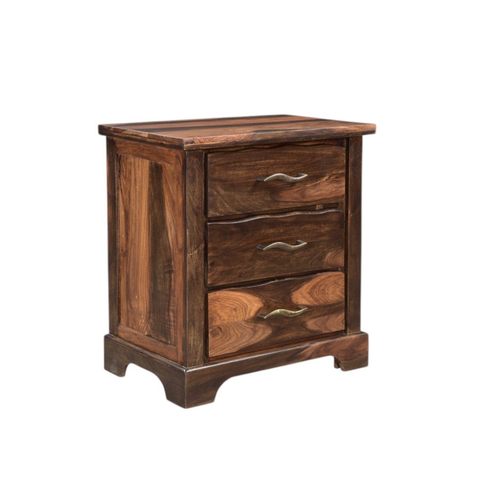 Dark Brown Solid Wood Three Drawer Nightstand - 27-inch