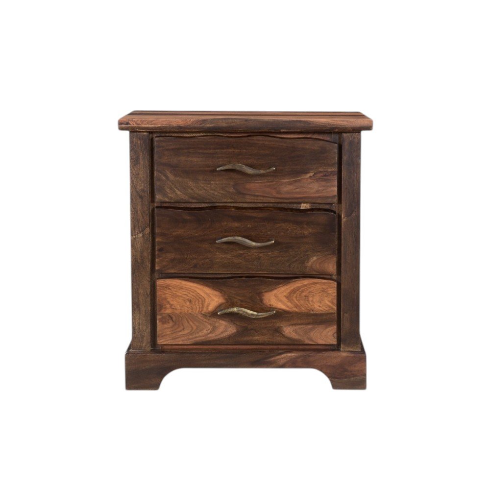 Dark Brown Solid Wood Three Drawer Nightstand - 27-inch