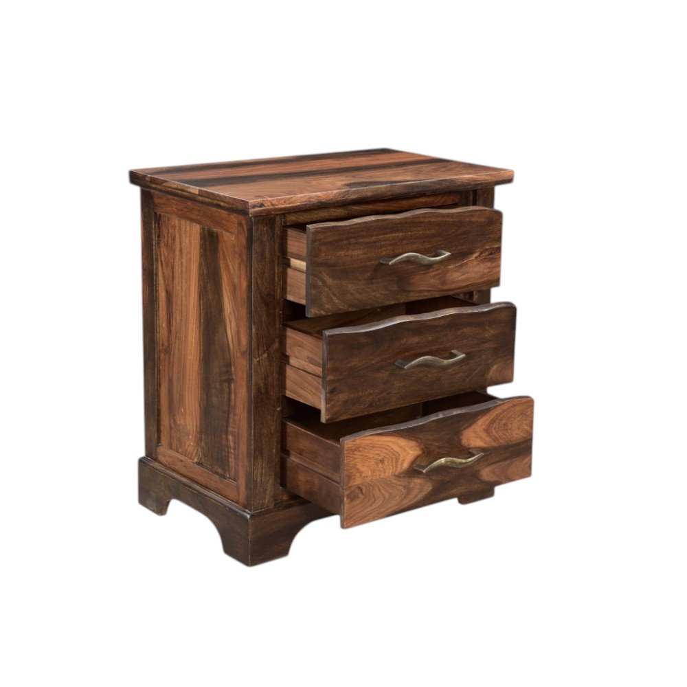 Dark Brown Solid Wood Three Drawer Nightstand - 27-inch