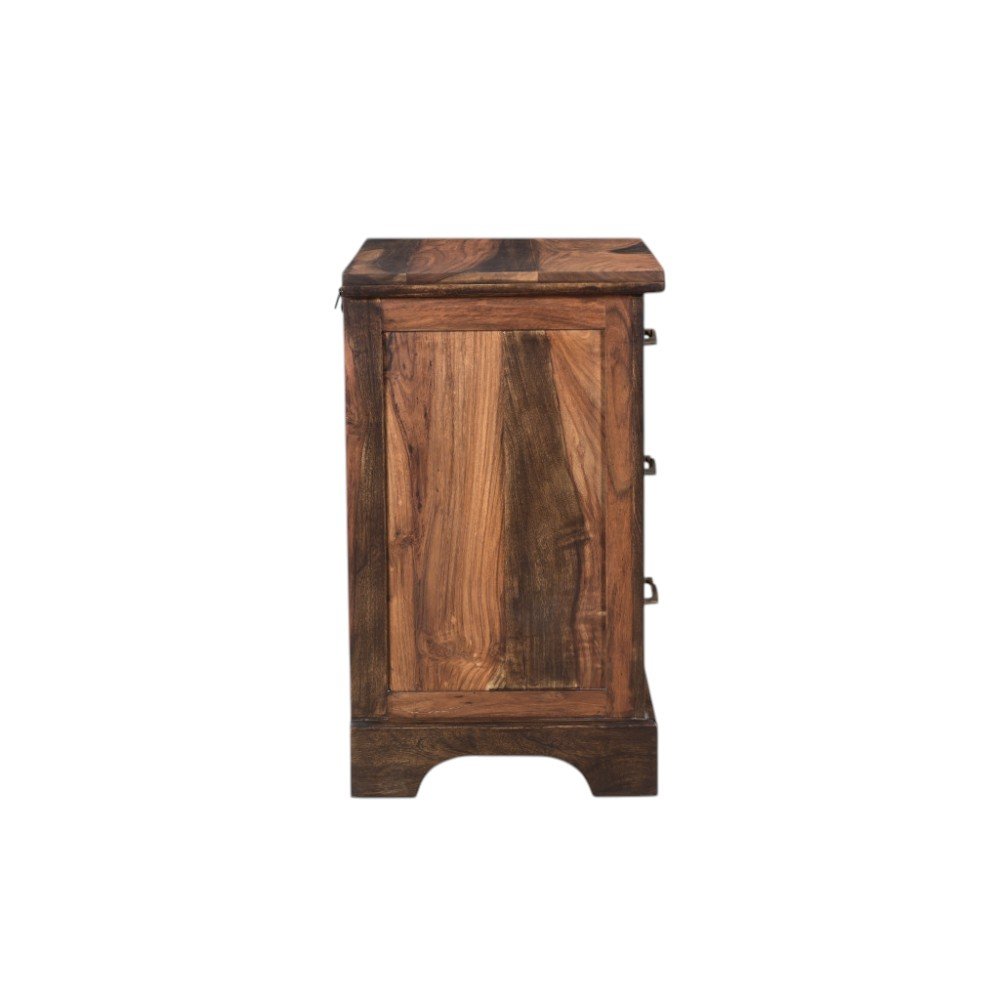 Dark Brown Solid Wood Three Drawer Nightstand - 27-inch