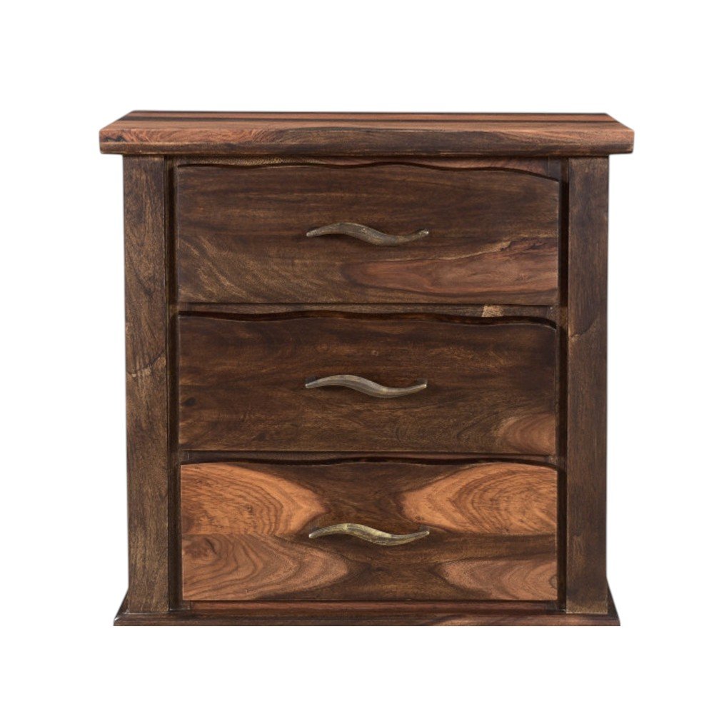 Dark Brown Solid Wood Three Drawer Nightstand - 27-inch