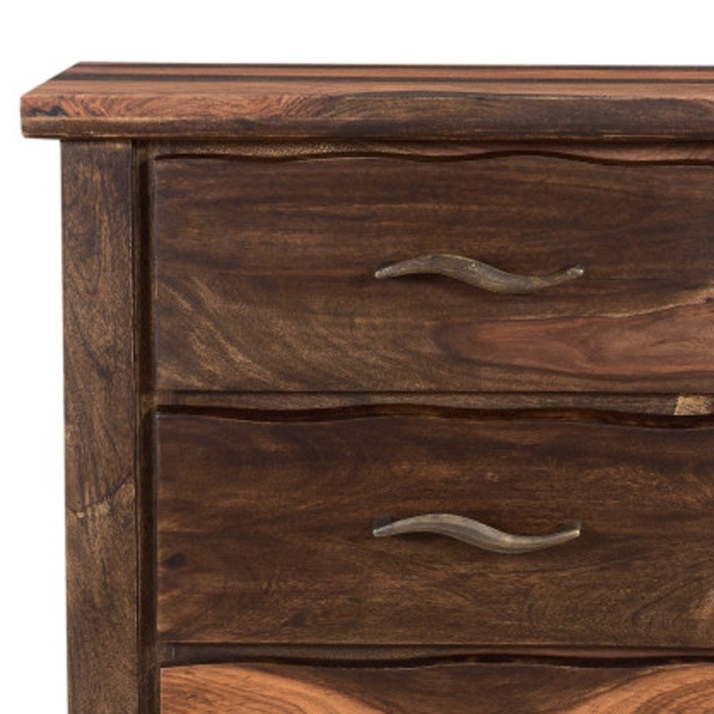 Dark Brown Solid Wood Three Drawer Nightstand - 27-inch