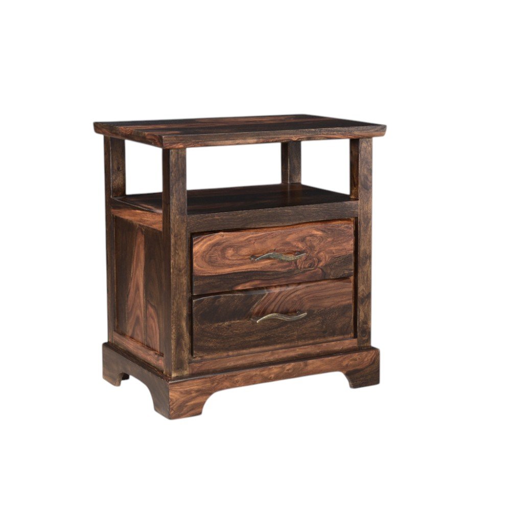 Dark Brown Solid Wood Two Drawer Nightstand - 27-inch