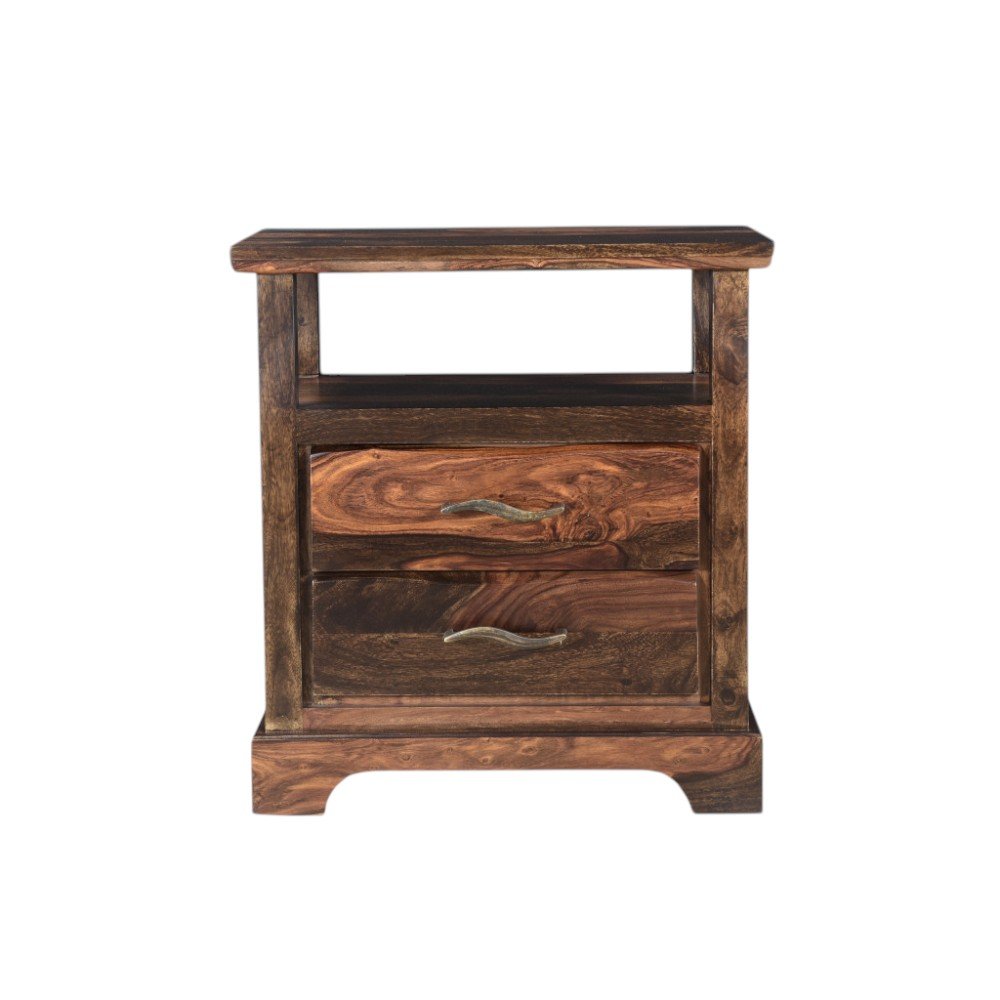 Dark Brown Solid Wood Two Drawer Nightstand - 27-inch
