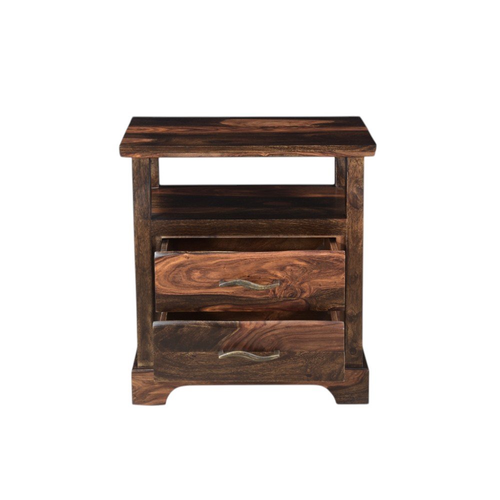 Dark Brown Solid Wood Two Drawer Nightstand - 27-inch