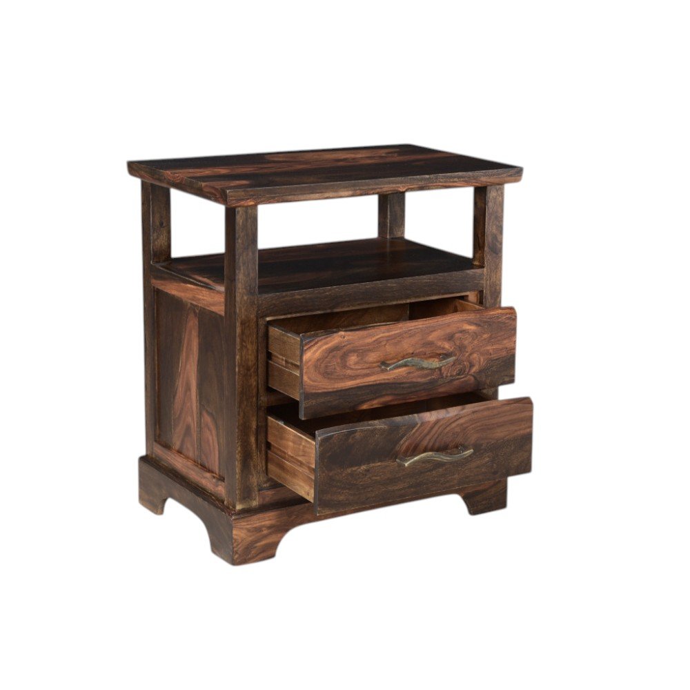 Dark Brown Solid Wood Two Drawer Nightstand - 27-inch