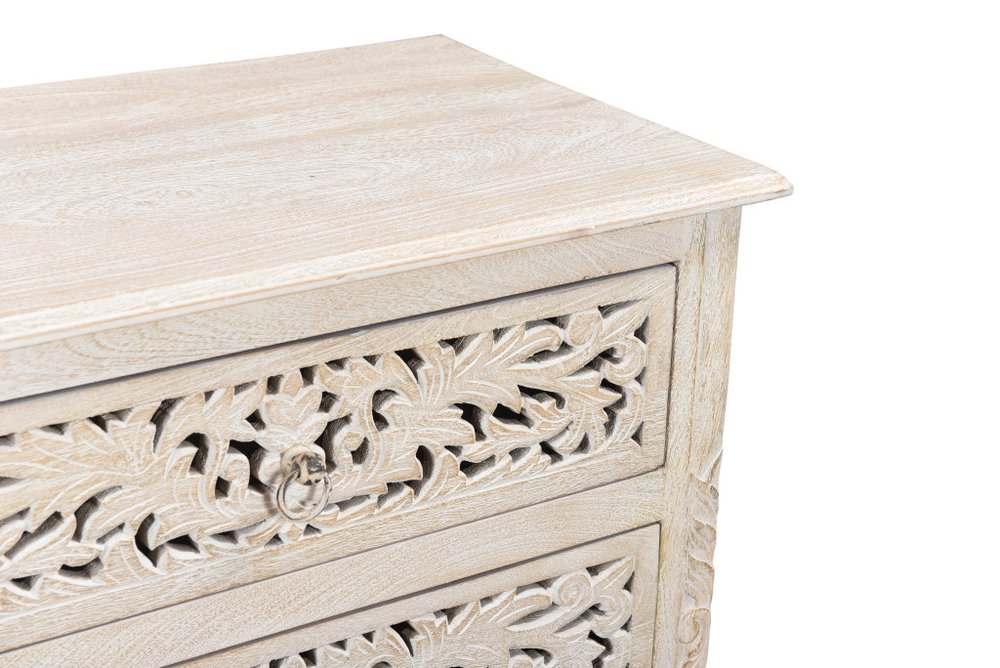 White Solid Wood Distressed Three Drawer Nightstand - 30-inch