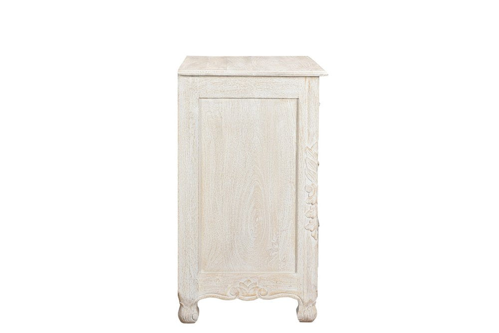 White Solid Wood Distressed Three Drawer Nightstand - 30-inch