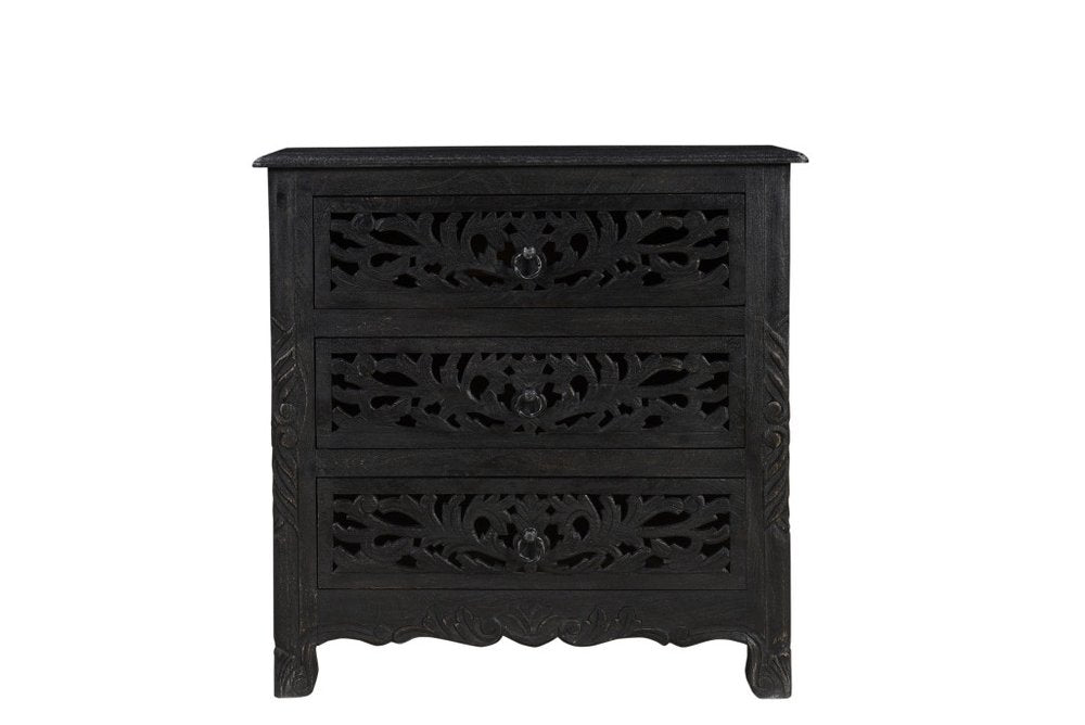 Black Solid Wood Distressed Three Drawer Nightstand - 30-inch