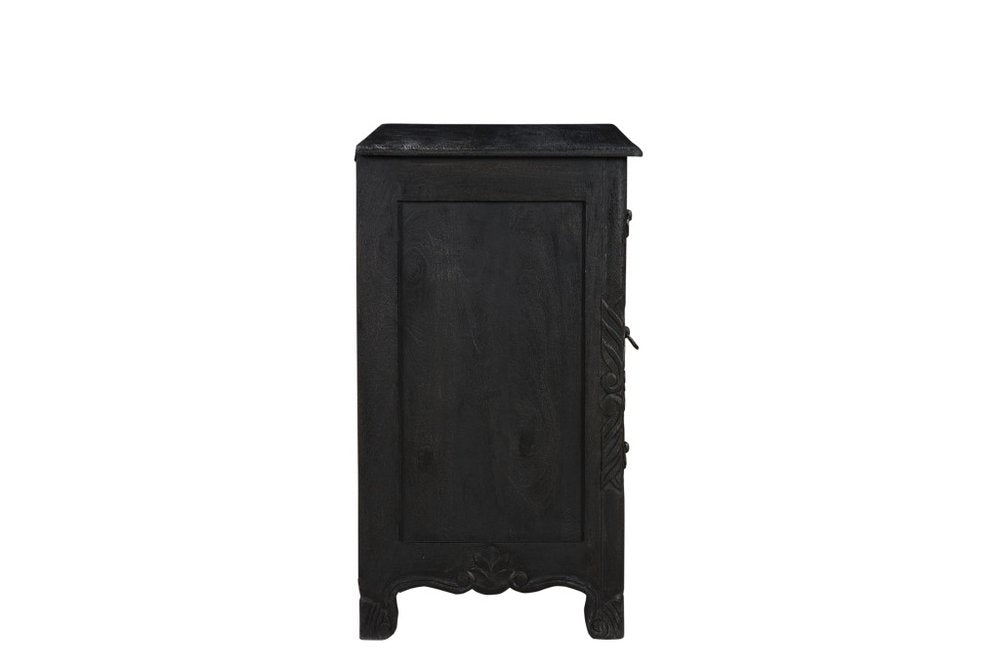 Black Solid Wood Distressed Three Drawer Nightstand - 30-inch