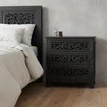 Black Solid Wood Distressed Three Drawer Nightstand - 30-inch