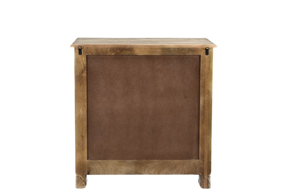 Distressed Gray Three Drawer Floral Carved Solid Wood Nightstand - 30-inch