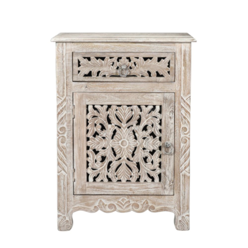 White Solid Wood Distressed One Drawer Nightstand - 30-inch
