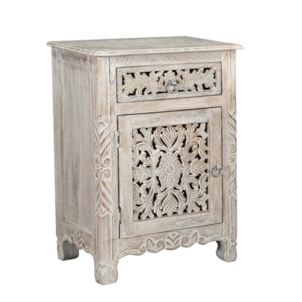 White Solid Wood Distressed One Drawer Nightstand - 30-inch