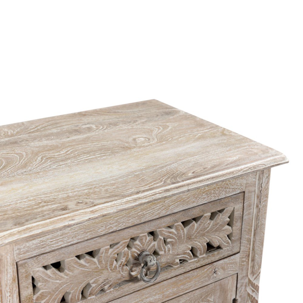 White Solid Wood Distressed One Drawer Nightstand - 30-inch