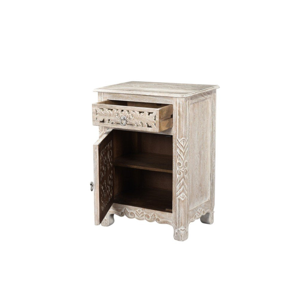 White Solid Wood Distressed One Drawer Nightstand - 30-inch