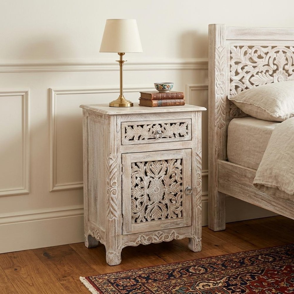 White Solid Wood Distressed One Drawer Nightstand - 30-inch