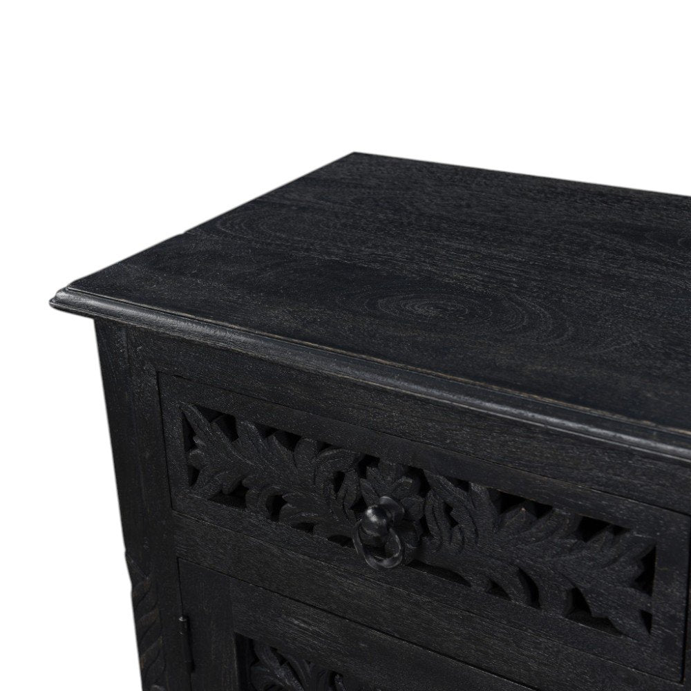 Black Solid Wood Distressed One Drawer Nightstand - 30-inch