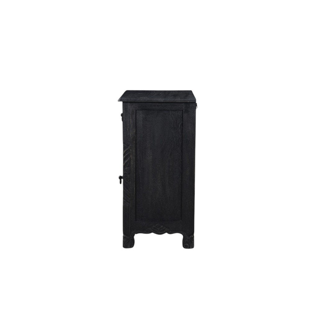 Black Solid Wood Distressed One Drawer Nightstand - 30-inch