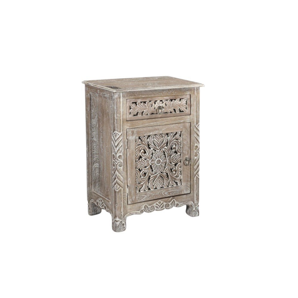Gray Solid Wood Distressed One Drawer Nightstand - 30-inch